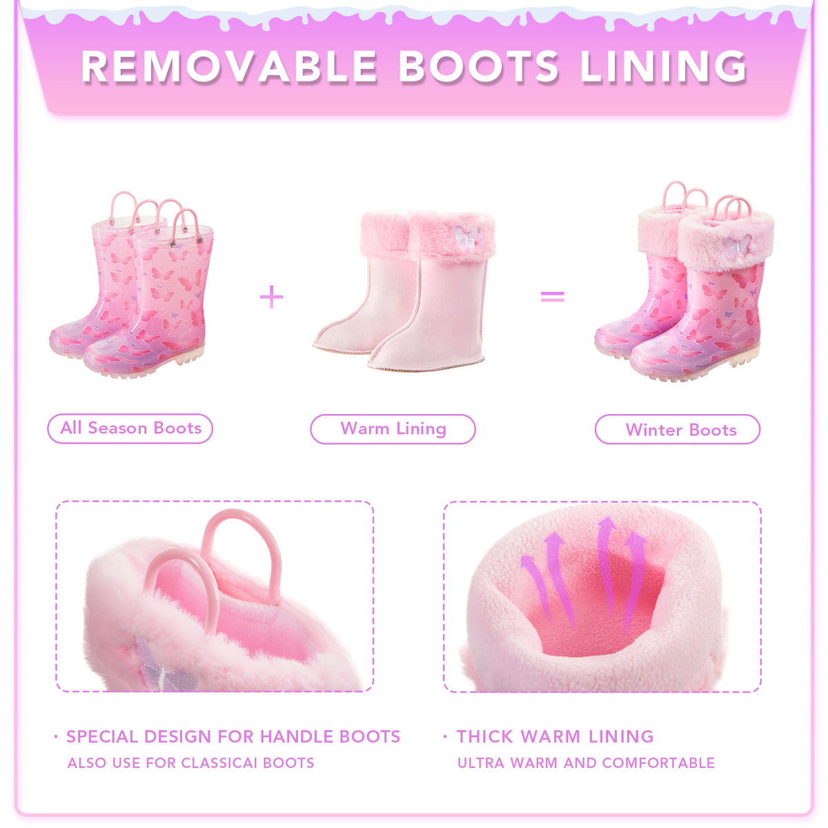 euxterpa butterfly warm light up girls rain boots