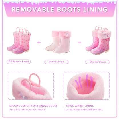 EUXTERPA Butterfly Warm Light Up Girls Rain Boots