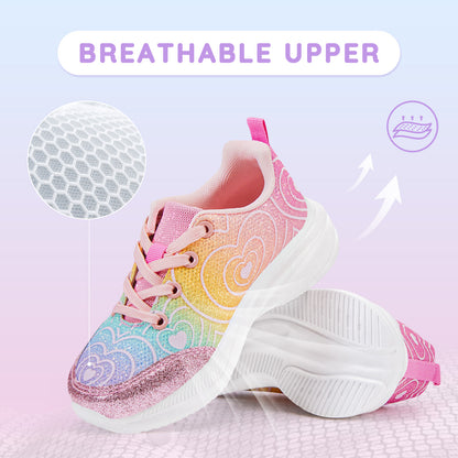 Girls Sneakers Kids Lightweight Running Shoes Heart-pattern yellow-to-pink gradient