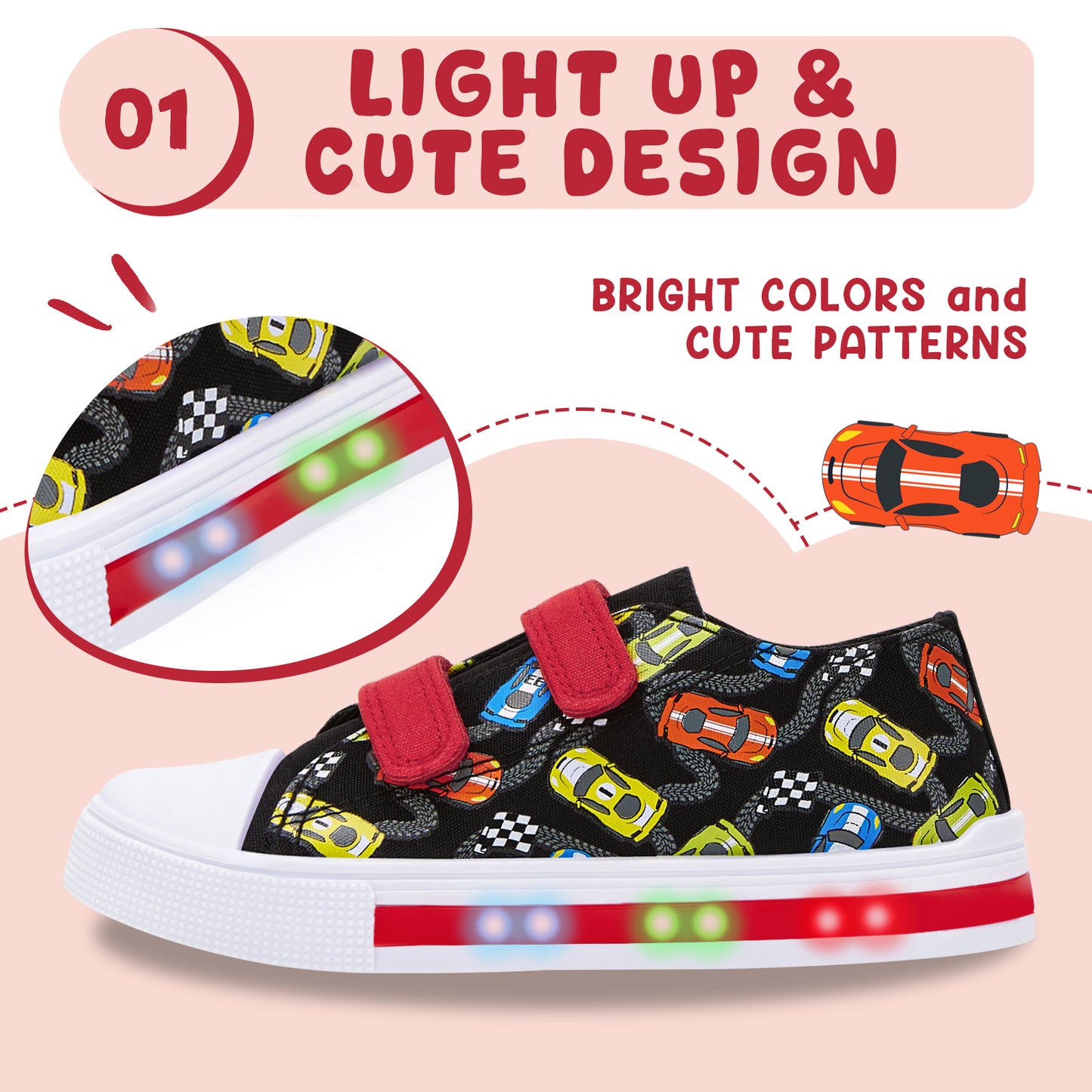 light up dual straps canvas shoes - funcoo