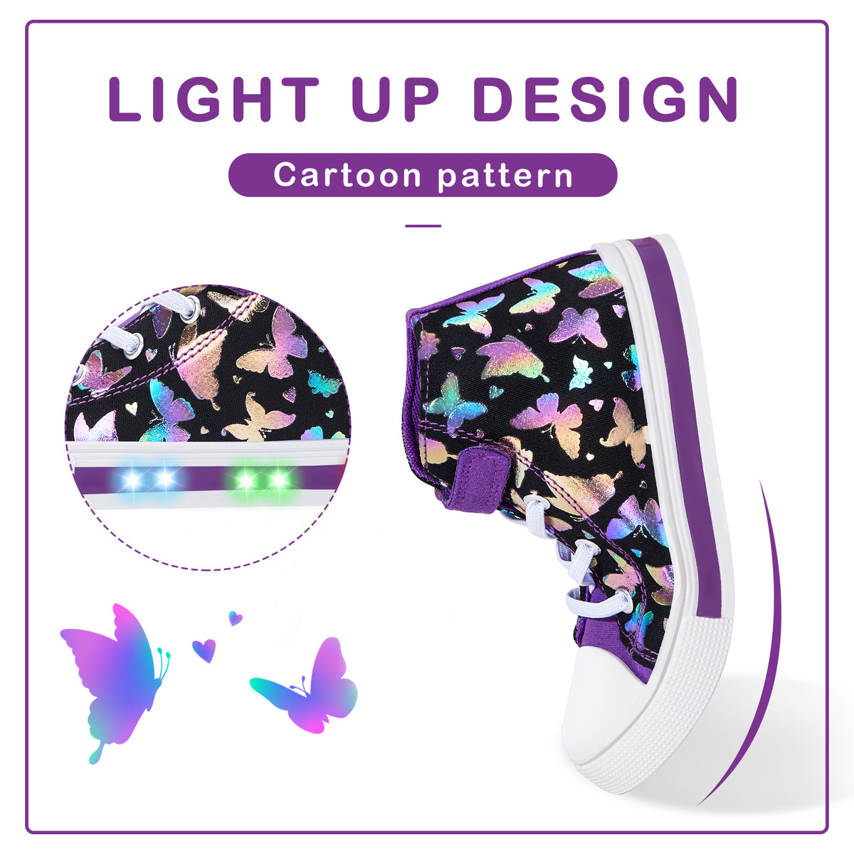 euxterpa girls light up high top canvas sneakers