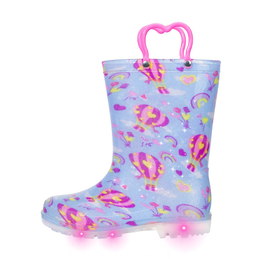 Blue Hot Air Balloon Light Up Waterproof Rain Boots