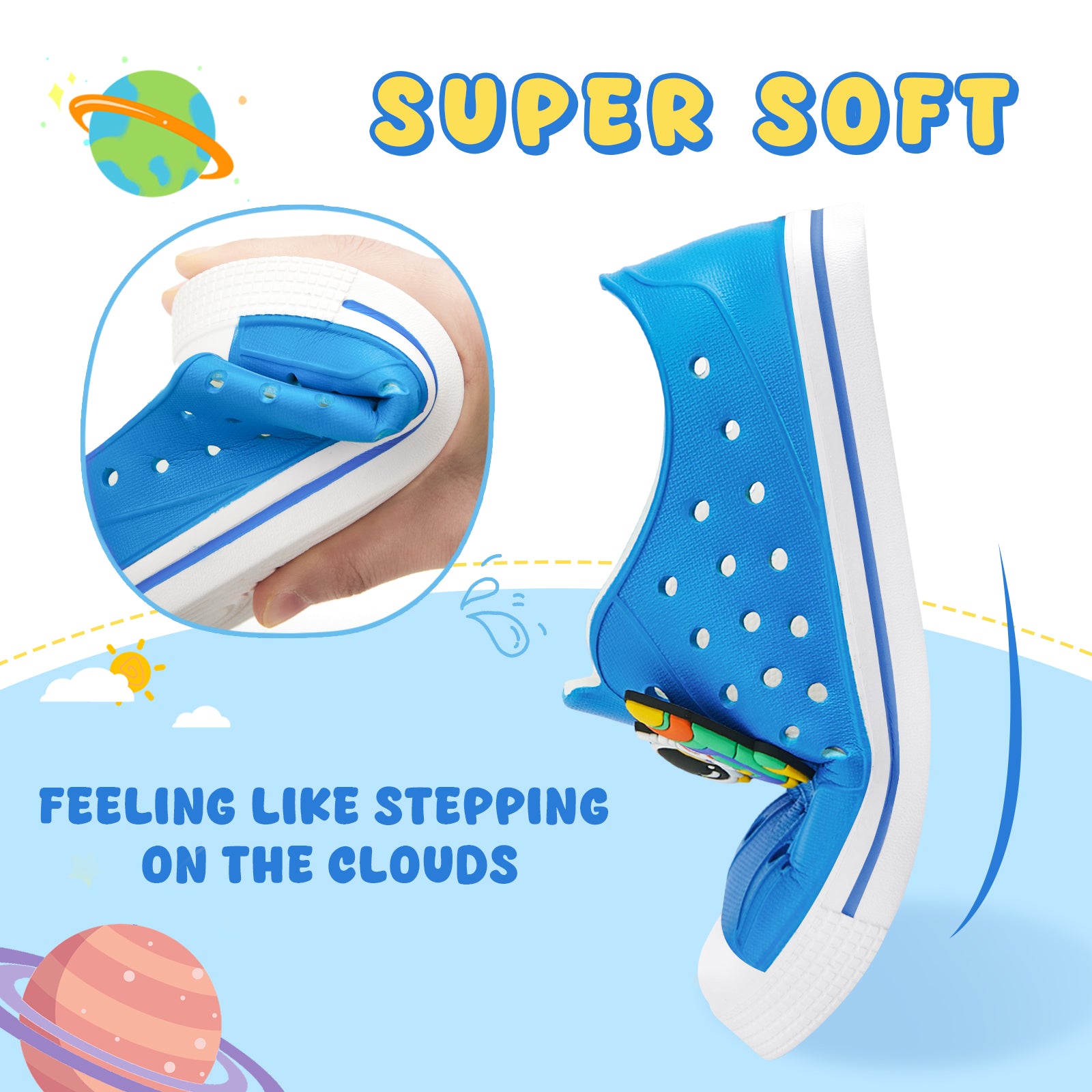 Kids Astronaut Summer Sandals - Solid Blue Space Explorer Beach Shoes - FUNCOO