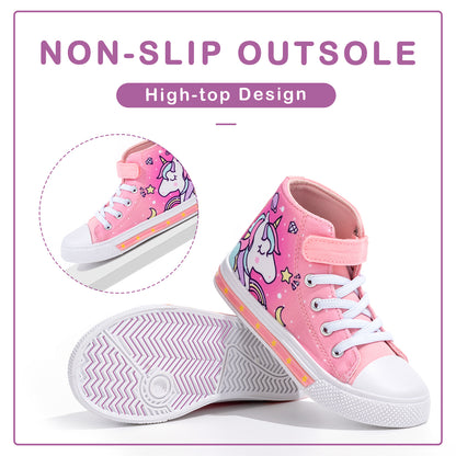 Velcro Pink Unicorn Light Up High Top Canvas Sneakers