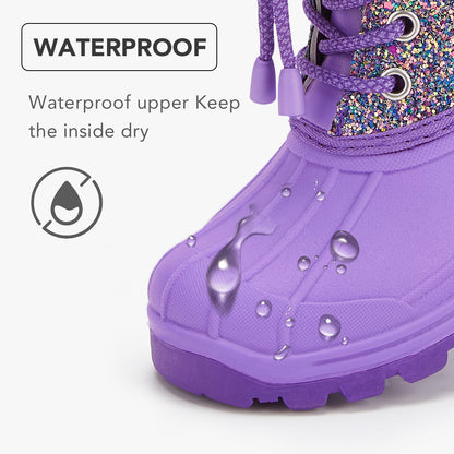 Toddler Girls Deep Purple Glitter Winter Snow Boots