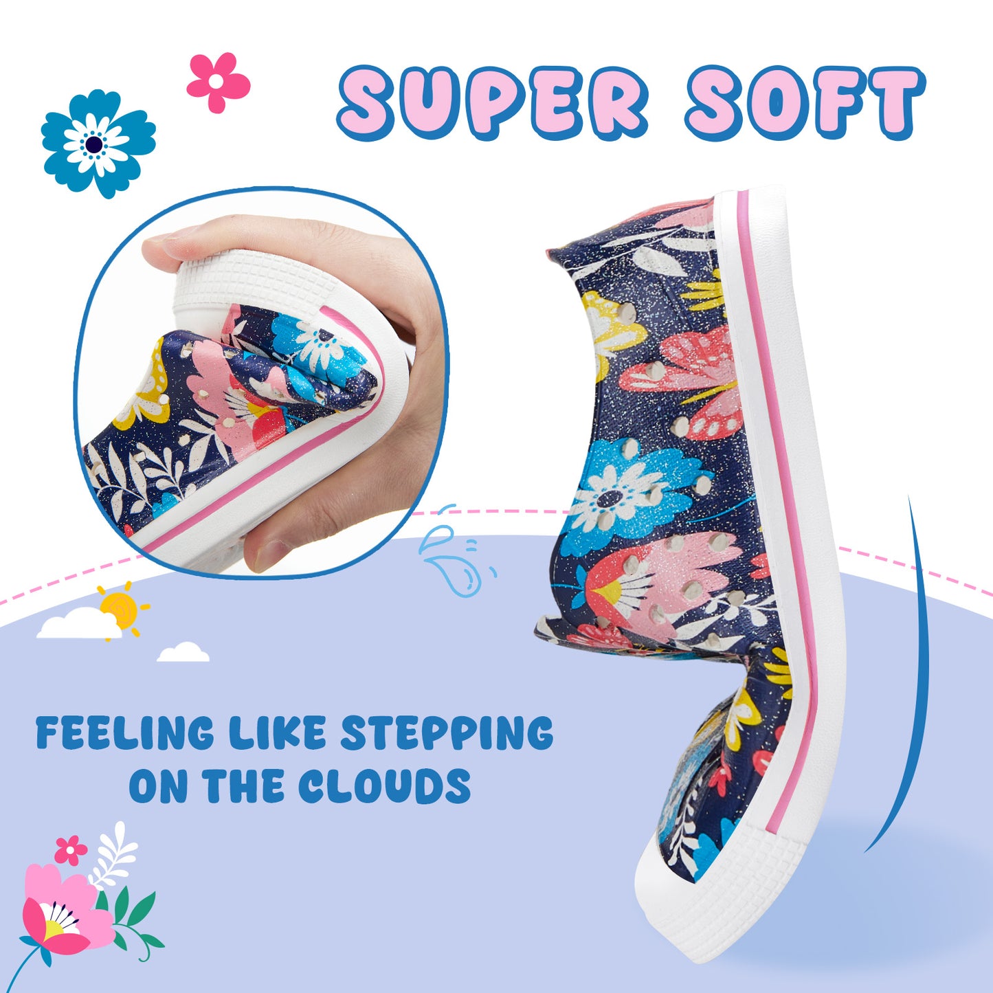 kids navy blue butterfly flower summer sandals - large floral butterfly beach shoes - funcoo