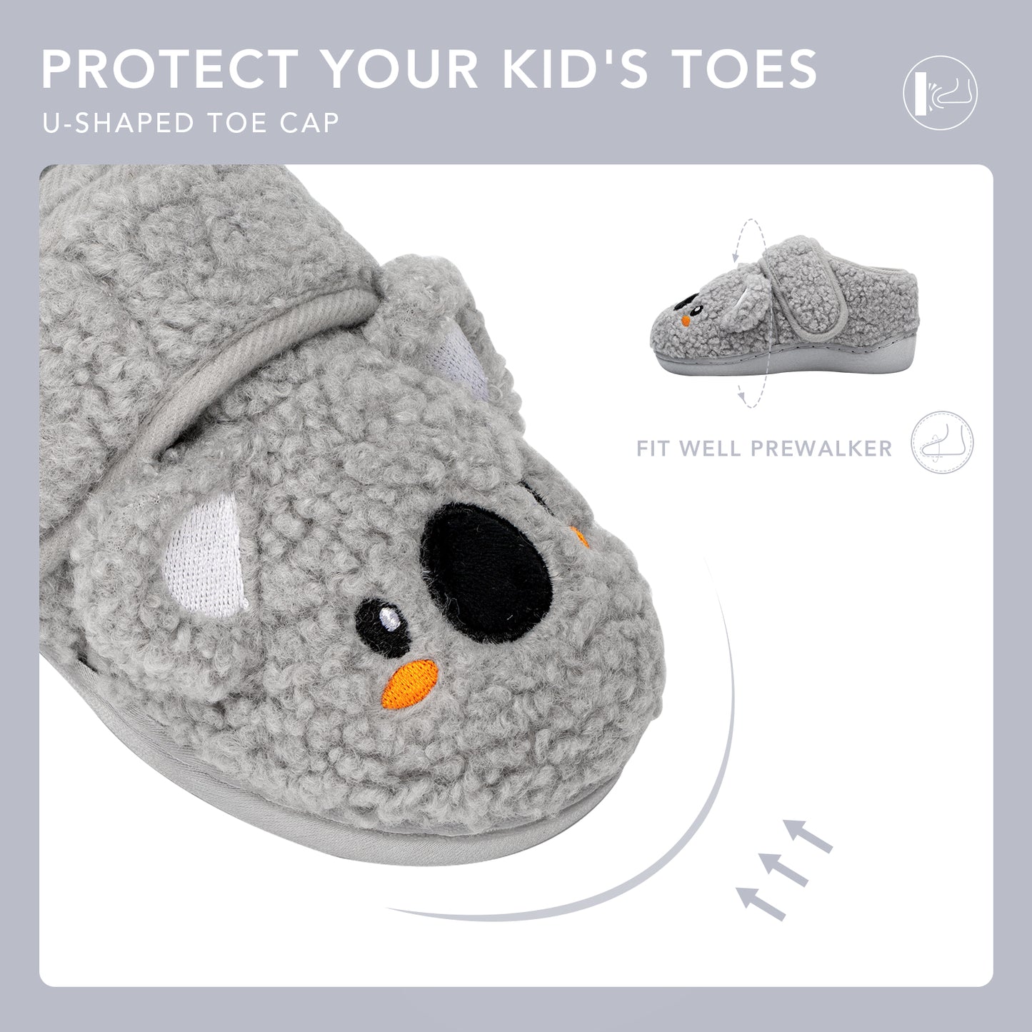 Grey Koala House Slippers Kids Warm Indoor/Outdoor Slippers