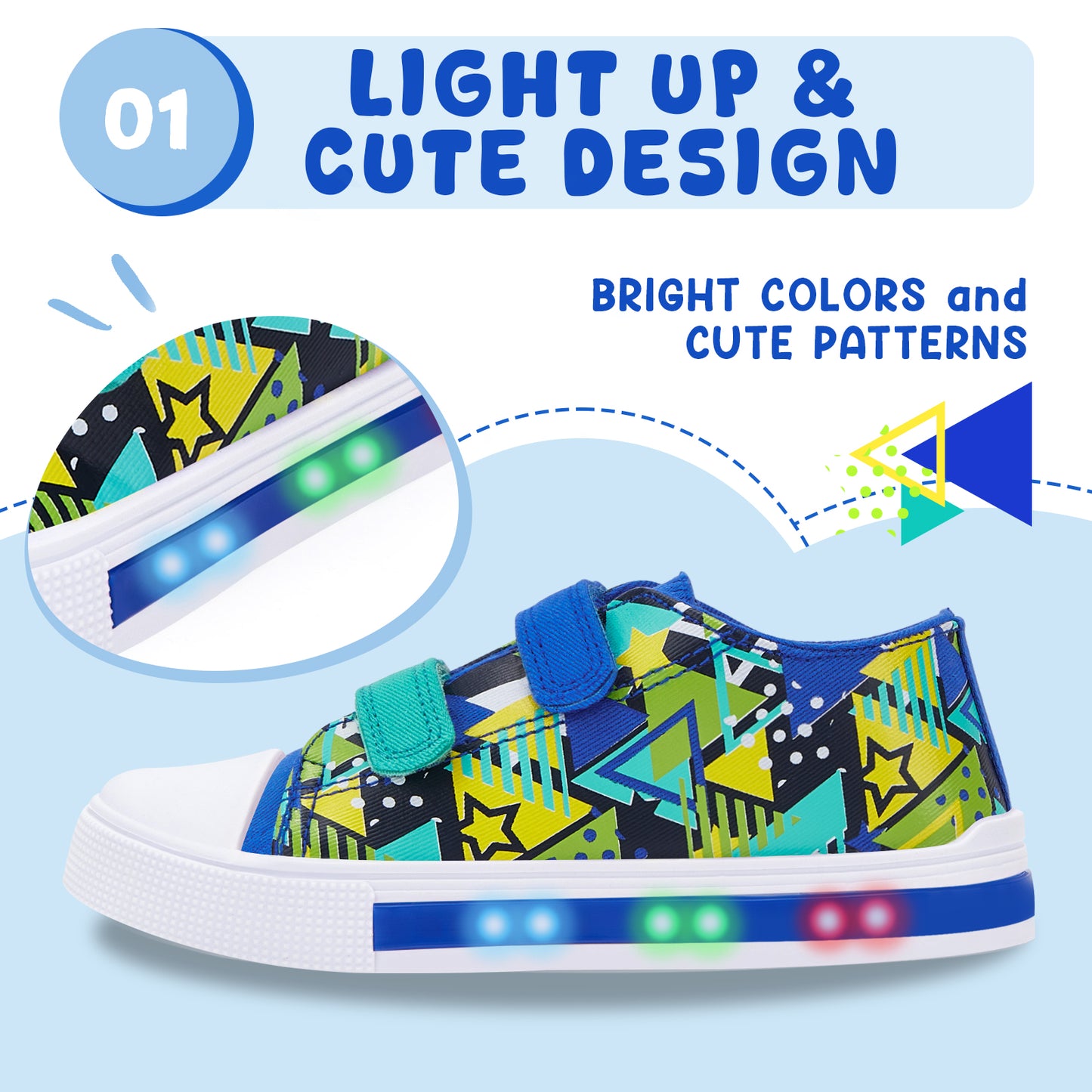 light up dual straps canvas shoes - funcoo