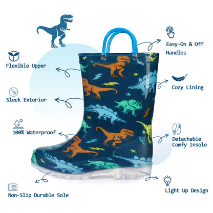Light Up Boys Rain Boots with Handles