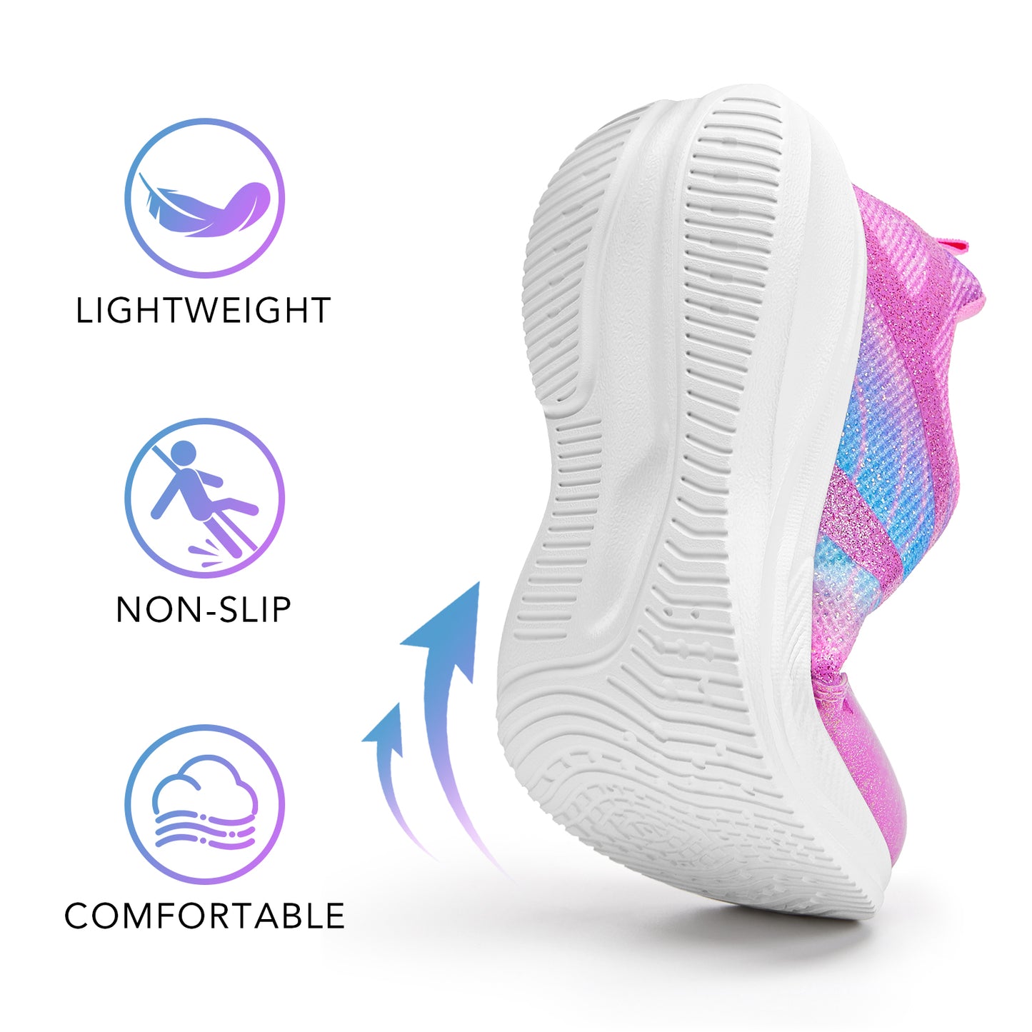 girls sneakers kids lightweight running shoes pink-purple lines with a blue gradient