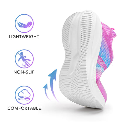 Girls Sneakers Kids Lightweight Running Shoes Pink-purple lines with a blue gradient