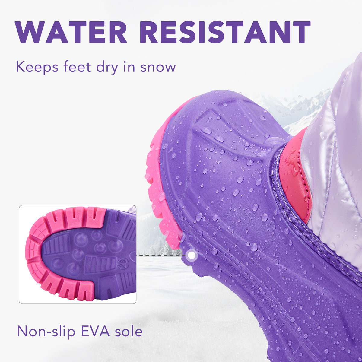 toddler boy purple and pink color-blocking winter snow boots