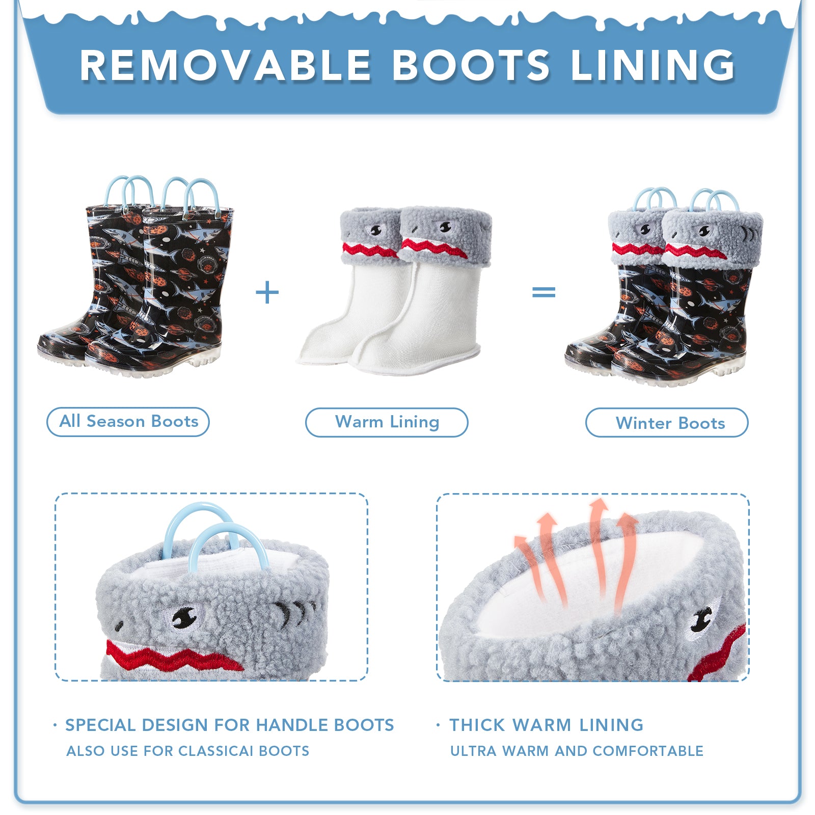 Light Up Warm Kids Rain Boots - FUNCOO