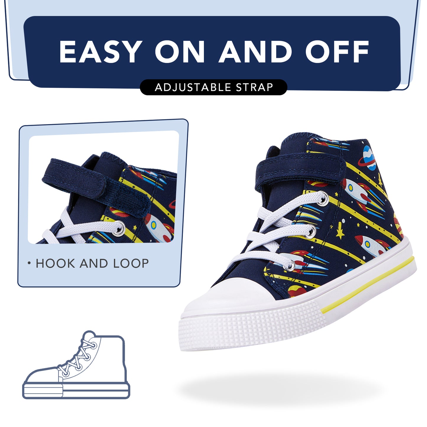 high top kids yellow bar rocket sneakers