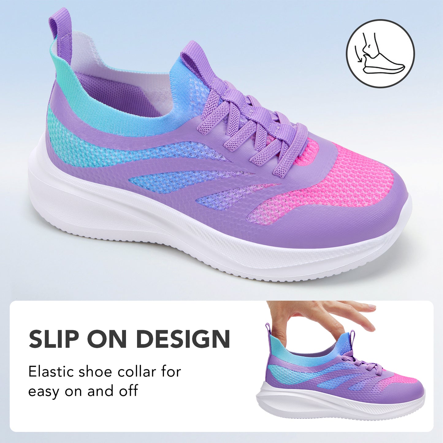 boys girls shoes unisex kids slip on school sneakers pink-purple-blue gradient