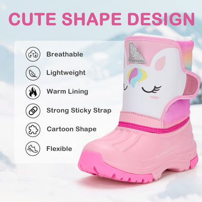 Toddler Girl Pink Unicorn Winter Snow Boots
