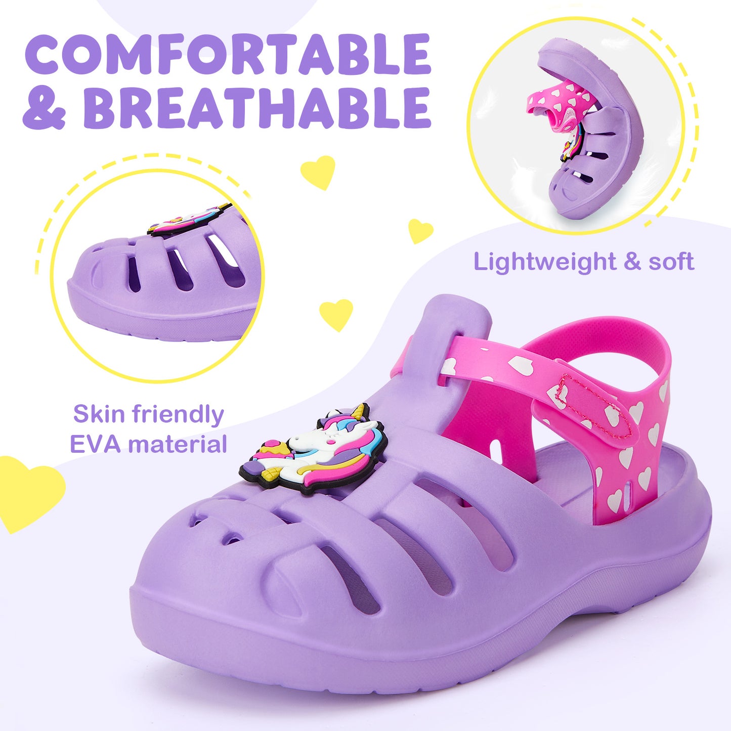 kids purple ice cream unicorn roman sandals - sweet magical beach shoes - funcoo