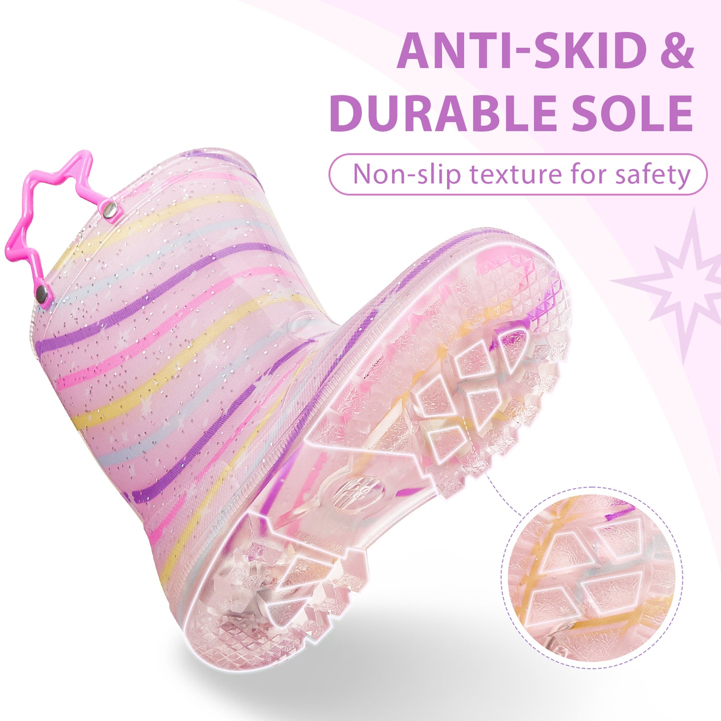 light up fashion kids rain boots with handles - funcoo
