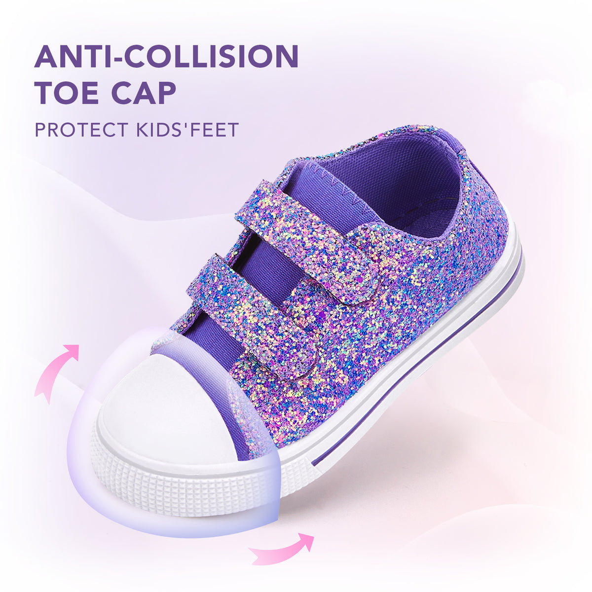 euxterpa dual straps boys girls sneakers purple glitter