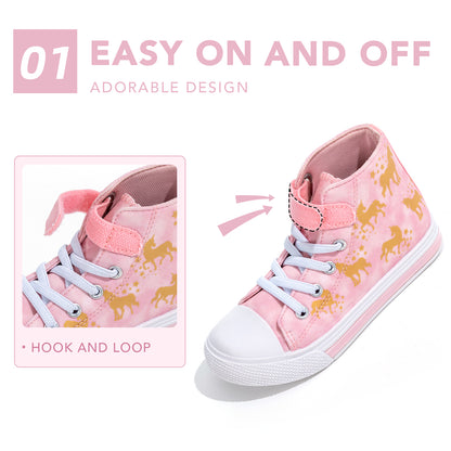Velcro Glod Unicorn Light Up High Top Girls Sneakers - FUNCOO