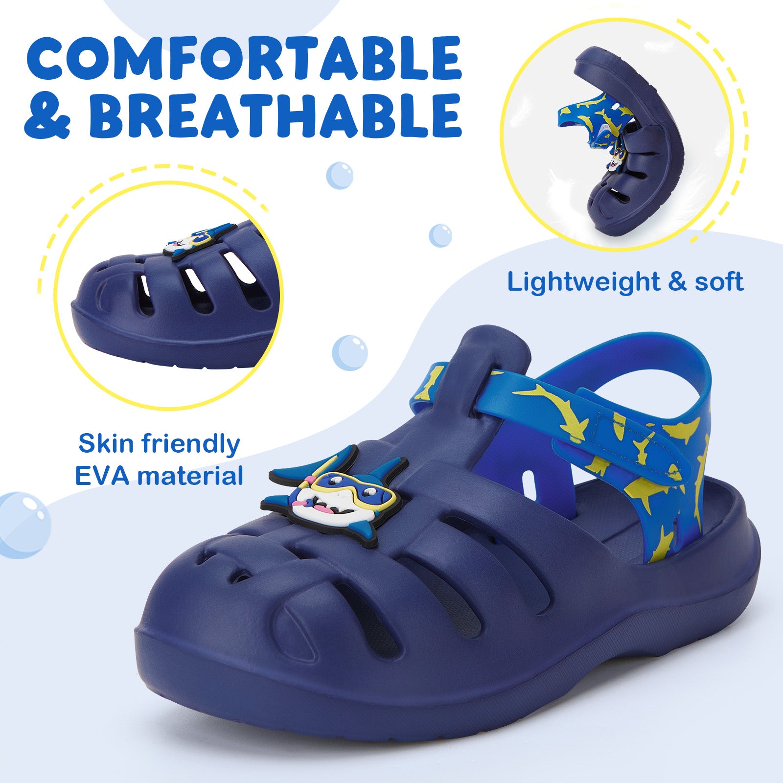 Kids Blue Diving Shark Roman Sandals - Ocean Shark Gladiator Beach Shoes - FUNCOO