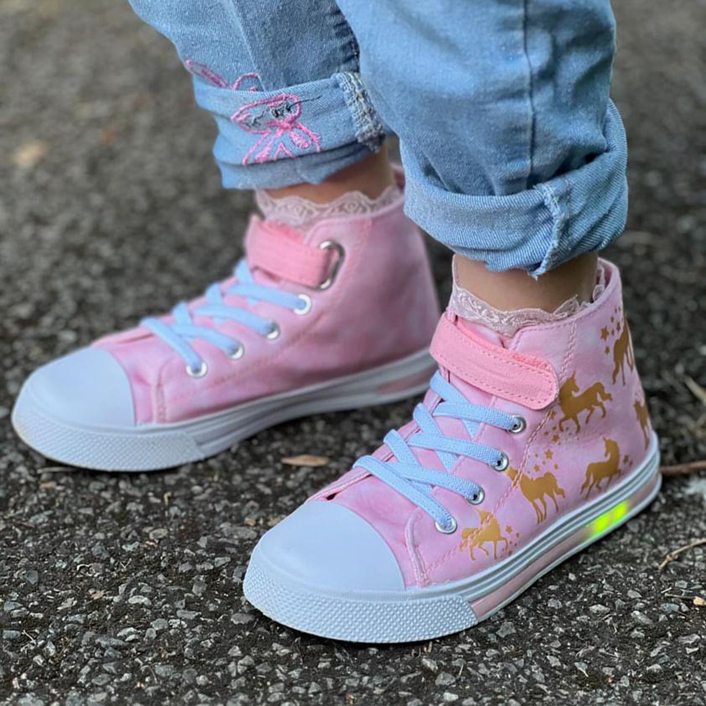 velcro glod unicorn light up high top girls sneakers - funcoo