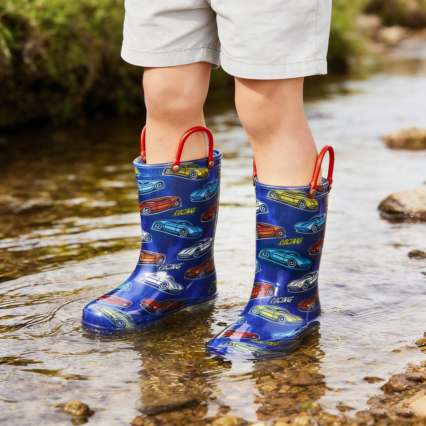 light up fashion kids rain boots with handles - funcoo