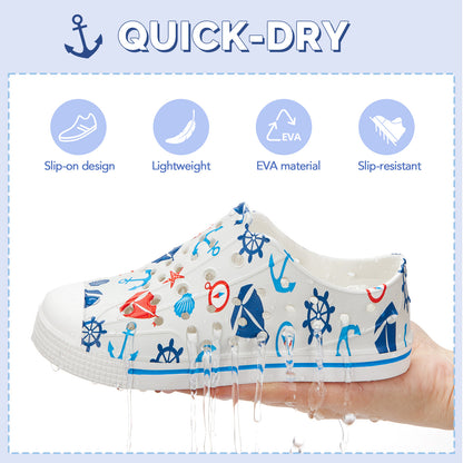 Kids Summer Sandals - Gray Ocean Sailboat Print Beach Shoes