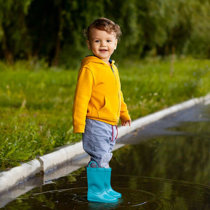 Toddler Kids Rain Boots for Girls Boys Waterproof Solid Blue Rain Shoes with Handles