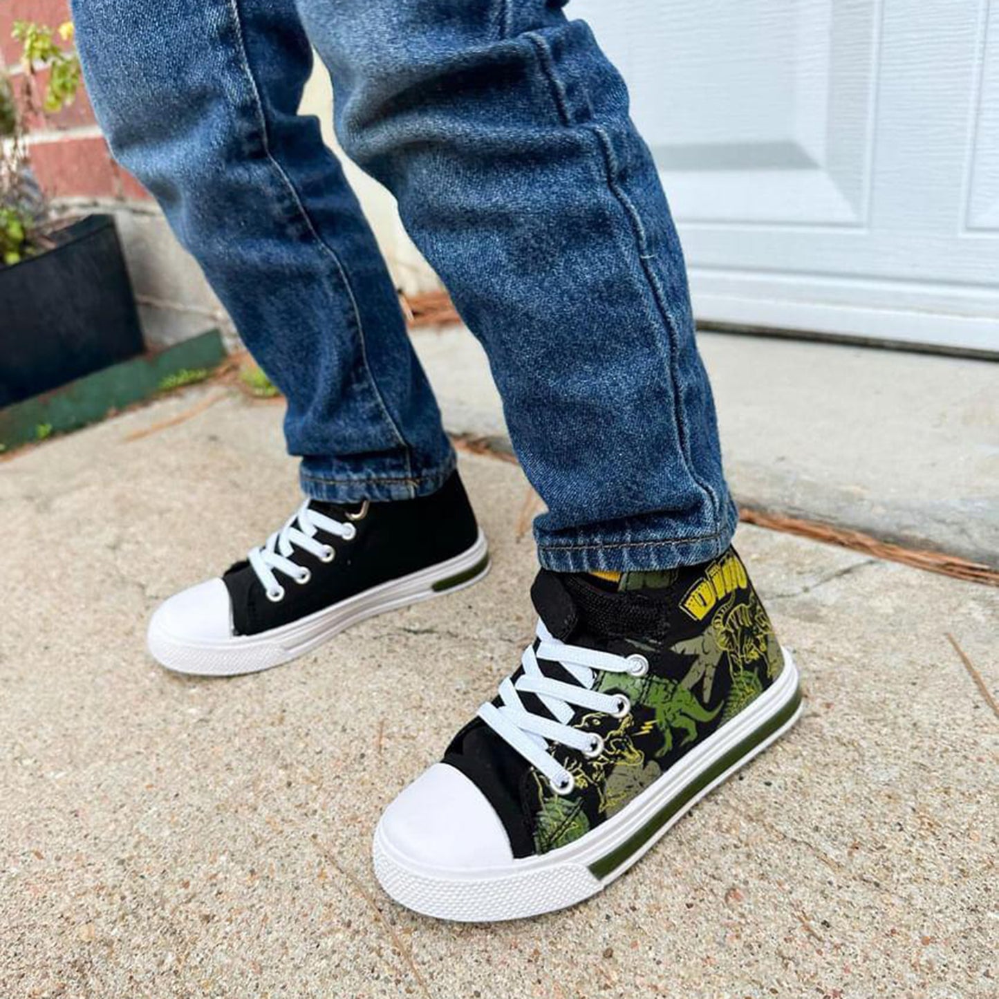 green dinosaur high top kids sneakers - funcoo
