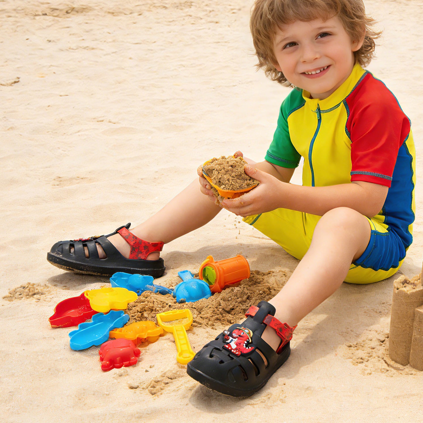 kids black archaeologist dinosaur roman sandals - fossil print gladiator beach shoes - funcoo