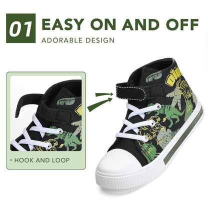 Green Dinosaur High Top Kids Sneakers - FUNCOO