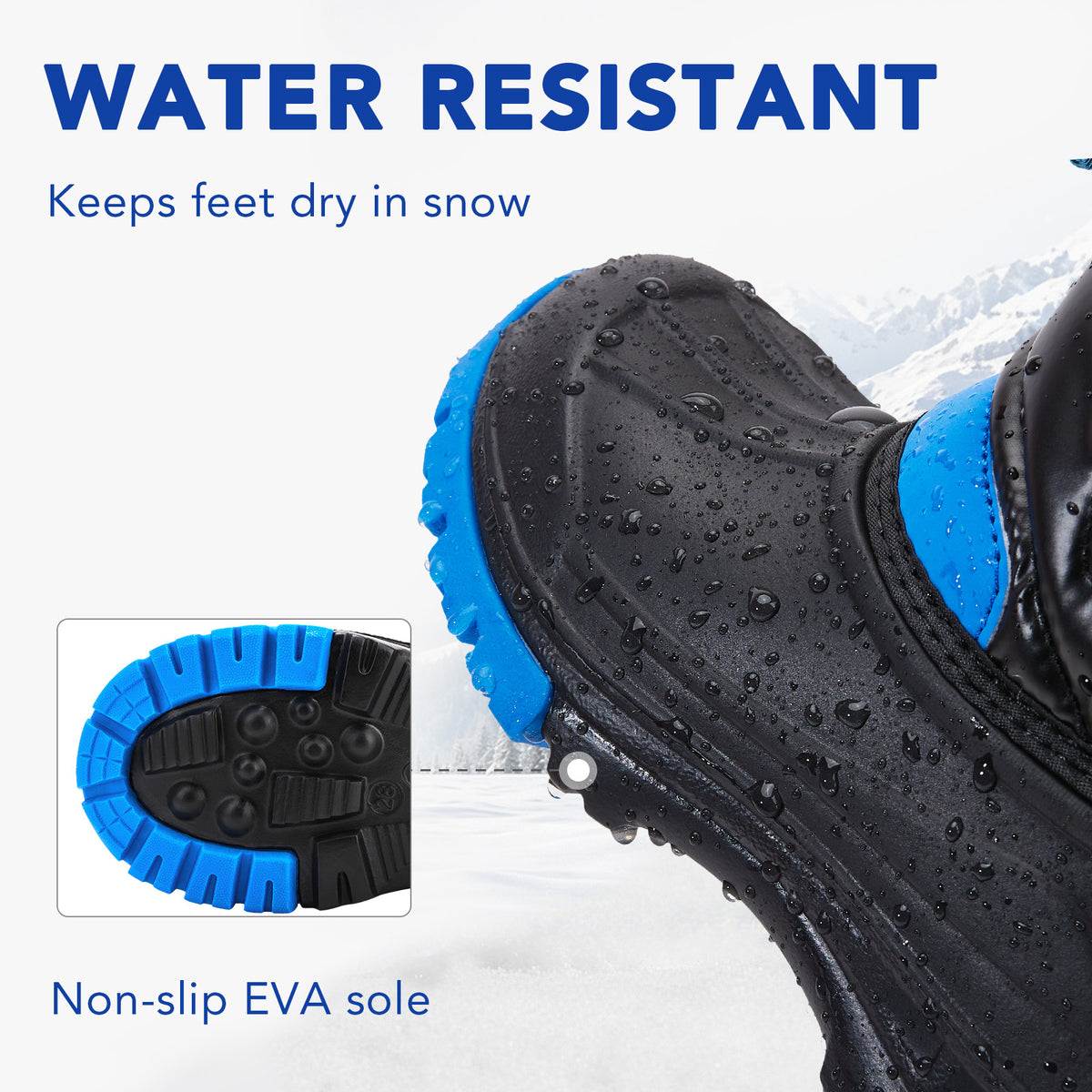 toddler boy black and blue color blocking winter snow boots
