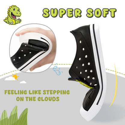 Kids Green Dinosaur Summer Sandals - Solid Black Dino Beach Shoes - FUNCOO