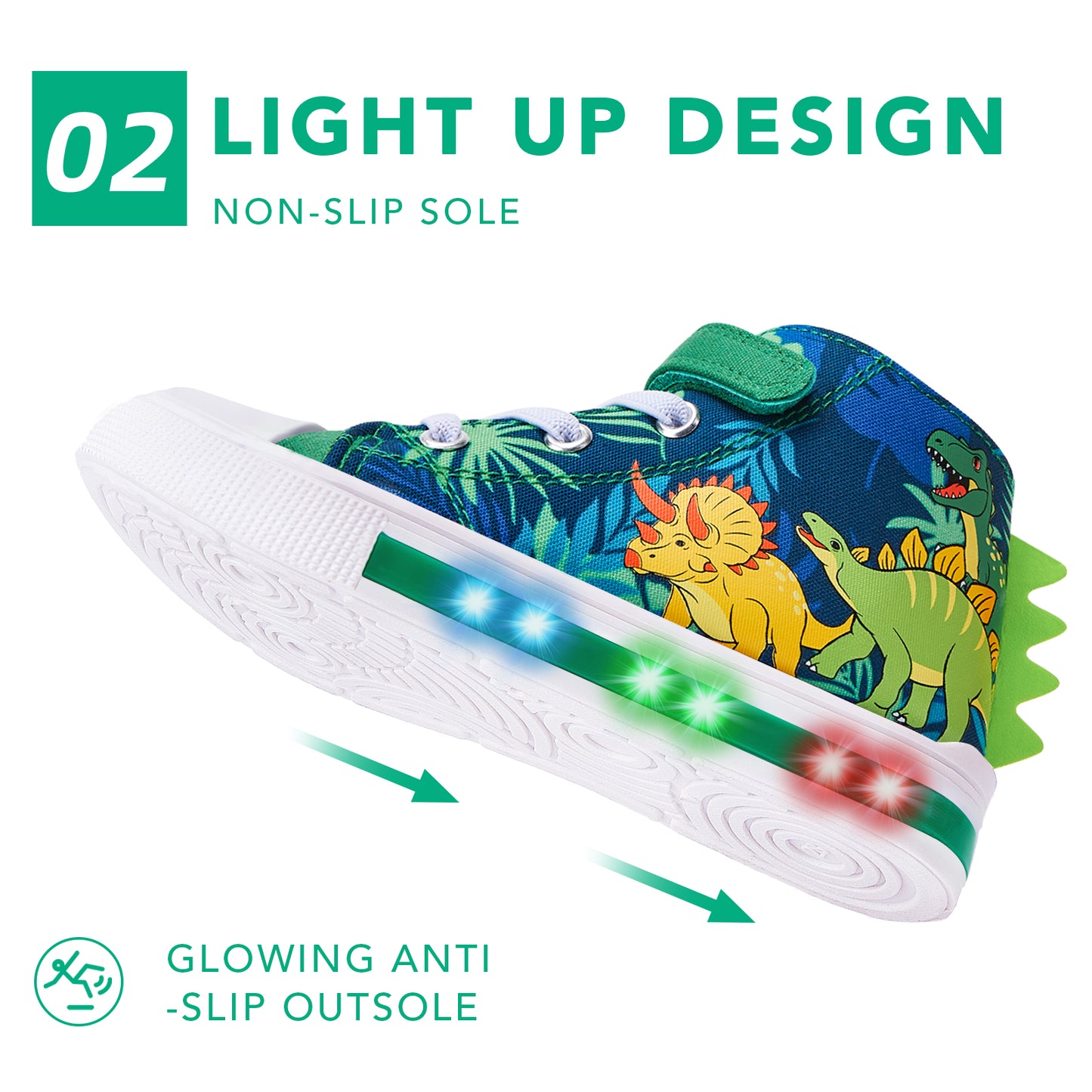 boys green dragons lightweight high top  kids sneakers - funcoo