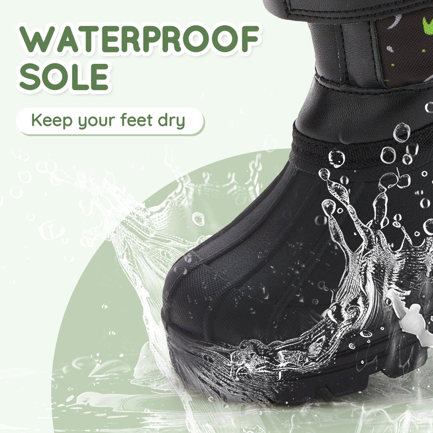 toddler girls grey-green dinosaur on a black background winter snow boots