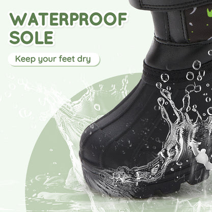 Toddler Girls Grey-green dinosaur on a black background Winter Snow Boots