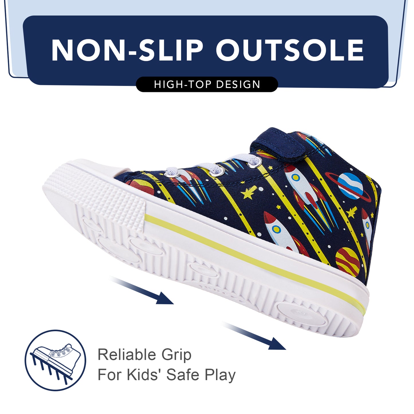high top kids yellow bar rocket sneakers