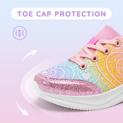 Girls Sneakers Kids Lightweight Running Shoes Heart-pattern yellow-to-pink gradient