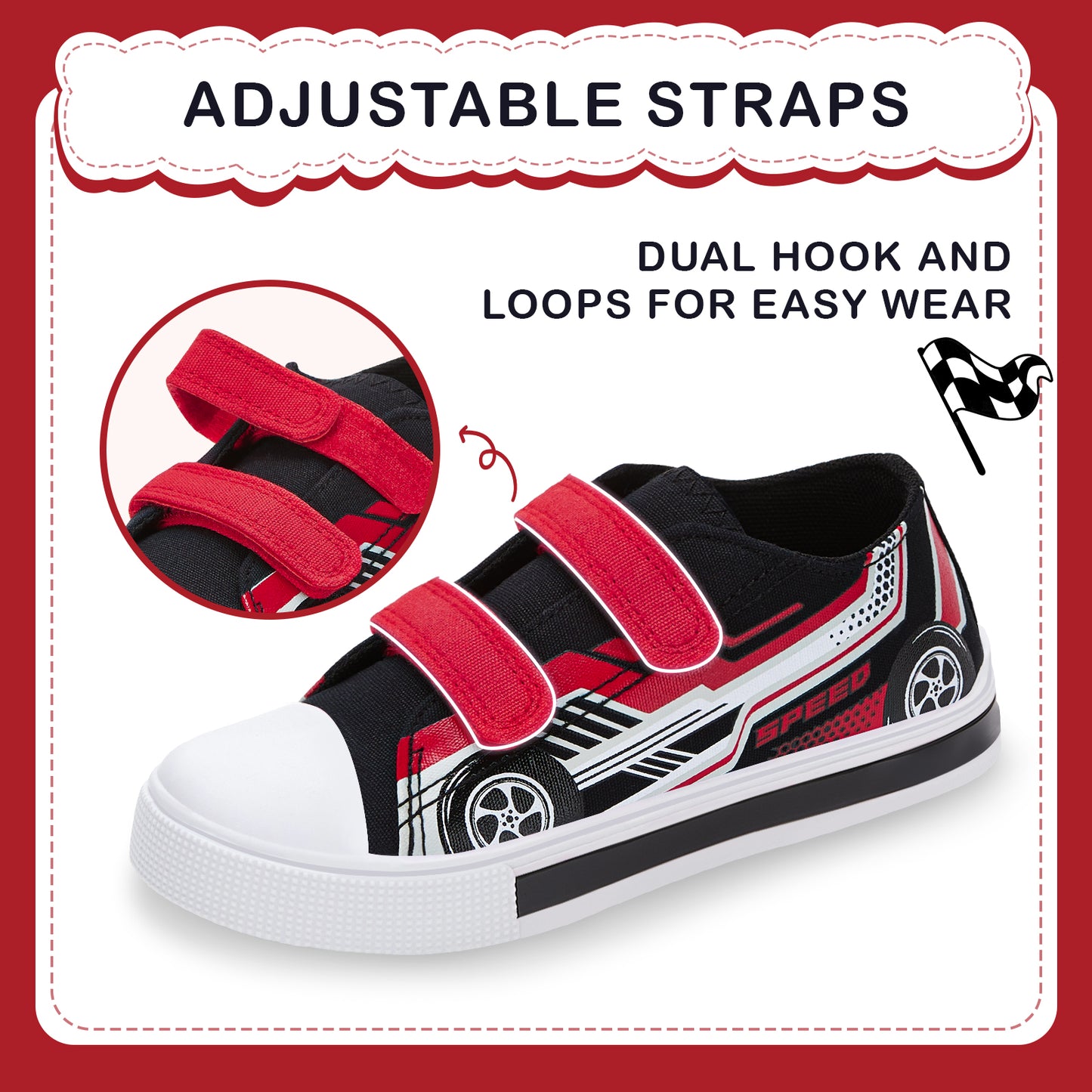euxterpa girls boys light up sneakers dual straps kids sneakers black and red speed racing car