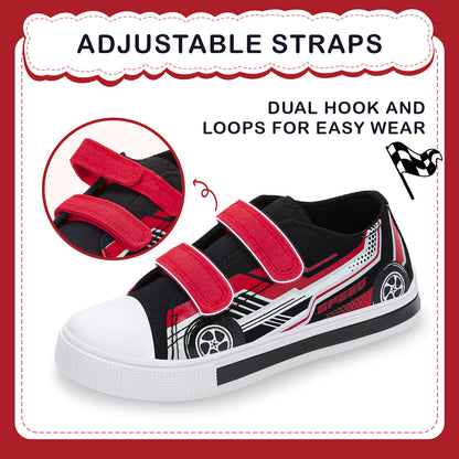 EUXTERPA Girls Boys Light Up Sneakers Dual Straps Kids Sneakers Black and Red Speed Racing Car