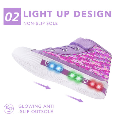 Girls Light Up High Top Canvas Sneakers - FUNCOO
