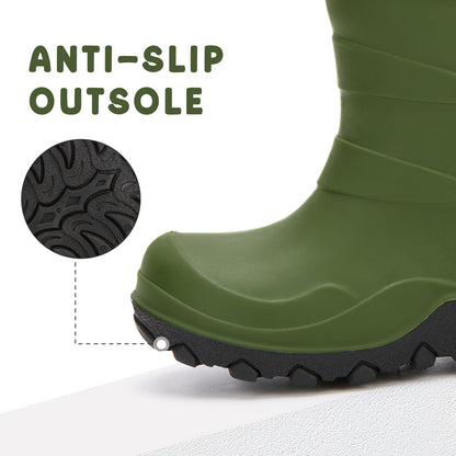 Kids Green Winter Insulated Rain Boots