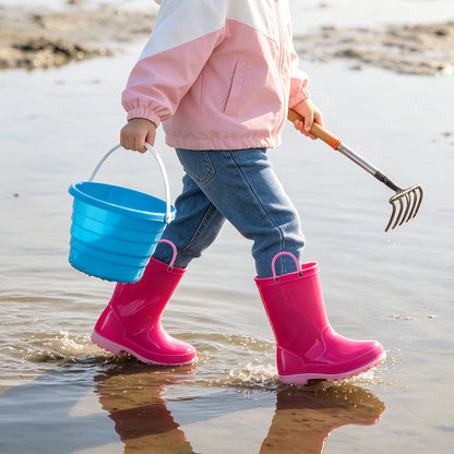EUXTERPA Hot pink Toddler Kids Contrast Rain Boots