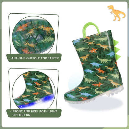 Light Up Boys Dinosaur Rain Boots with Handles