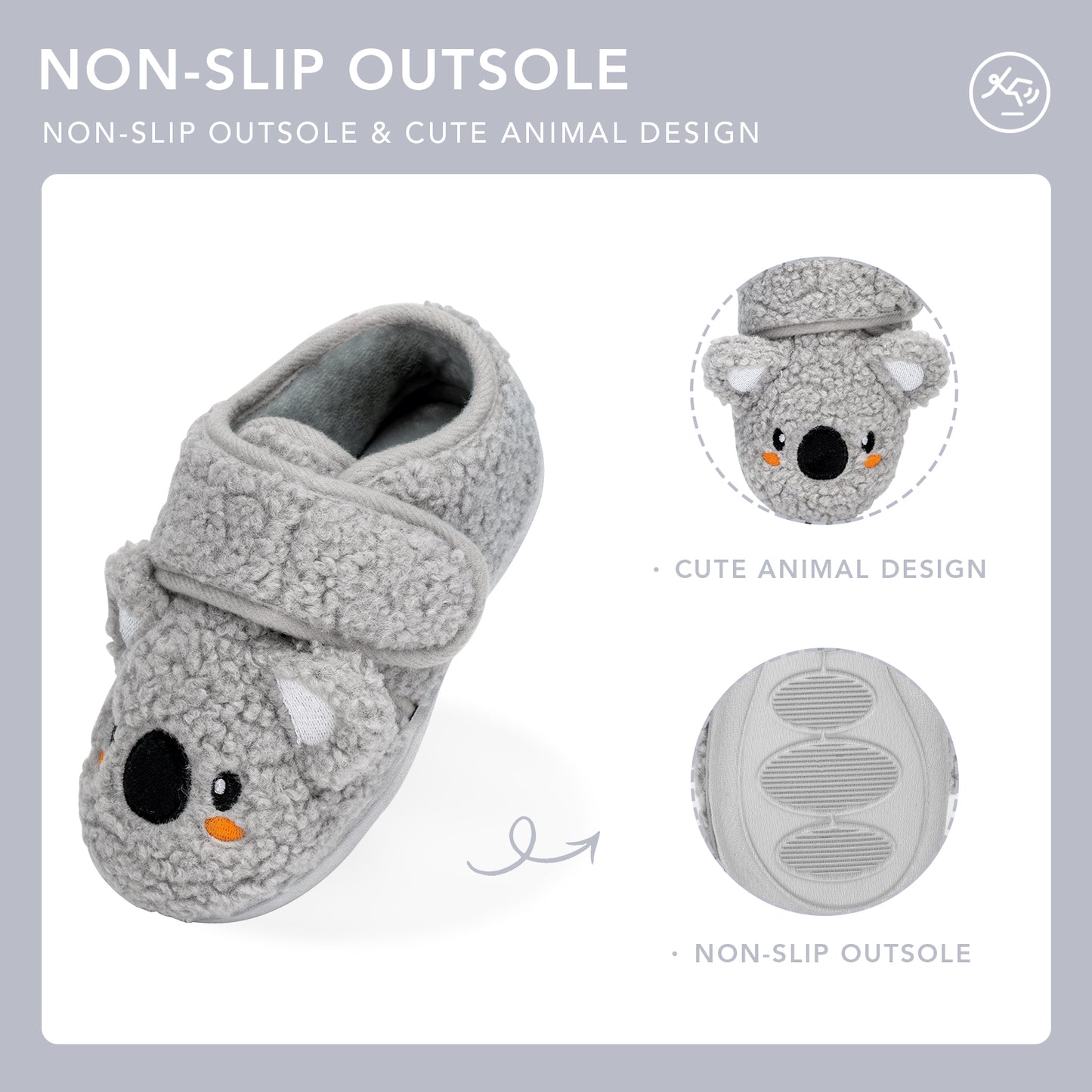 Grey Koala House Slippers Kids Warm Indoor/Outdoor Slippers