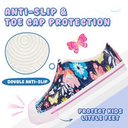 Kids Navy Blue Butterfly Flower Summer Sandals - Large Floral Butterfly Beach Shoes - FUNCOO