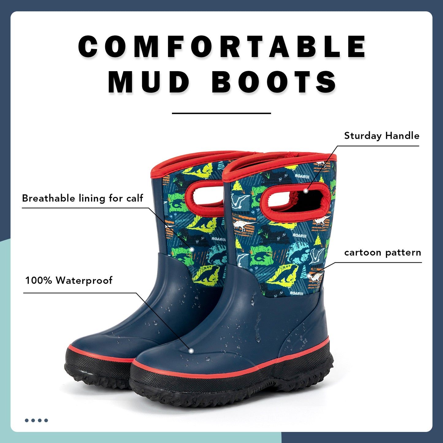 Red Blue Dinosaur Mud Boots