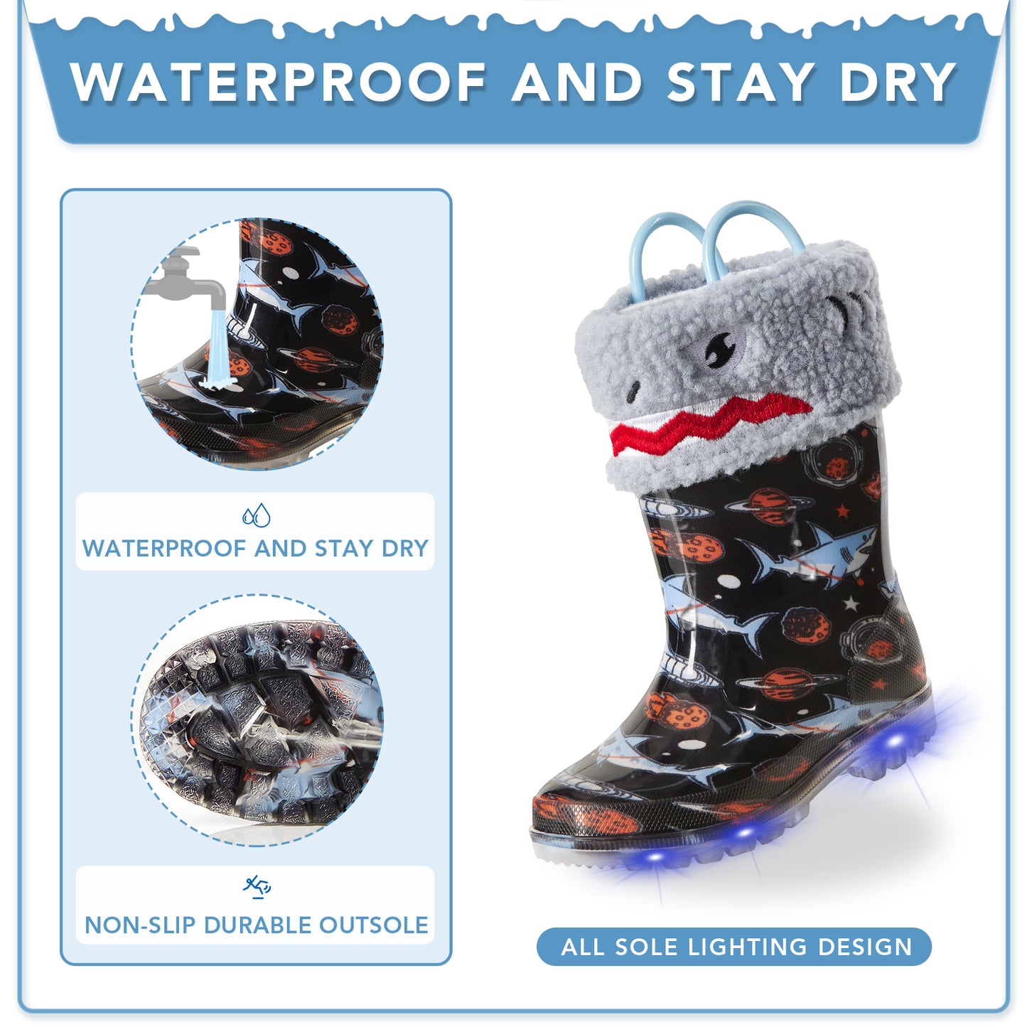 light up warm kids rain boots - funcoo