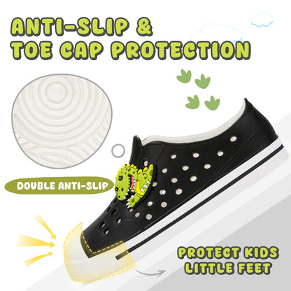 Kids Green Dinosaur Summer Sandals - Solid Black Dino Beach Shoes - FUNCOO